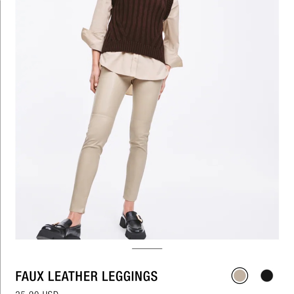 ZARA- faux leather leggings in Beige/Tan brand new with tags never worn size M